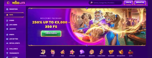 Homepage featuring a welcome bonus and games