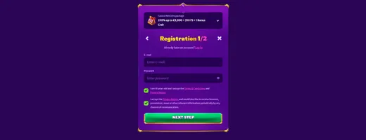 First step of registration with email and password