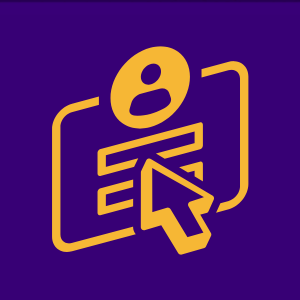 An outline of a user profile with a cursor clicking on it, representing user interaction.
