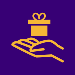 Gift box icon with a hand offering it