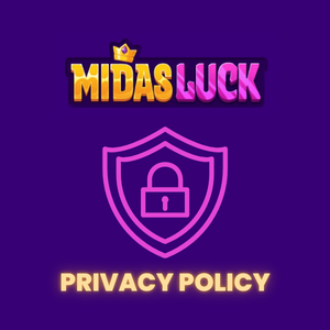 The Midas Luck logo with shield and lock icon for privacy policy on purple.