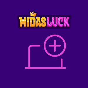 A laptop screen outline next to a plus sign in a circle under the Midas Luck logo.